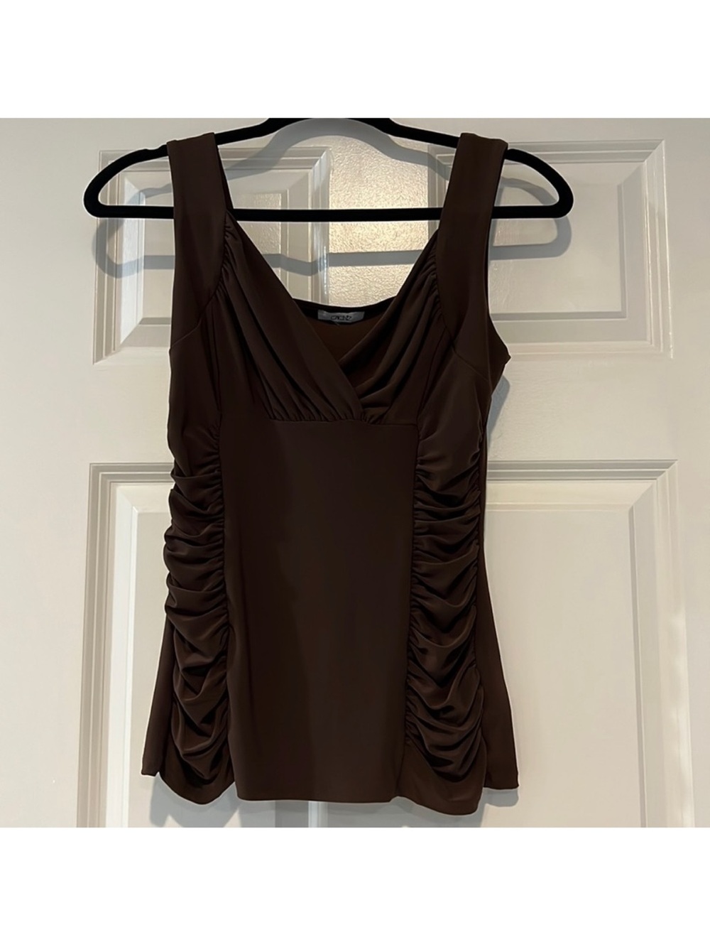 Cache -  Brown Ruched V-Neck Tank Top